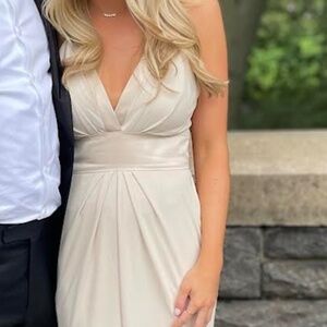 David's Bridal Champagne V Jersey Satin Trim Bridesmaid Dress